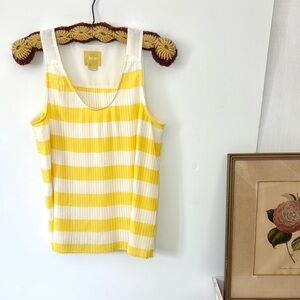 Anthropologie Maeve Citron Striped Pleated Tank Top Sz S